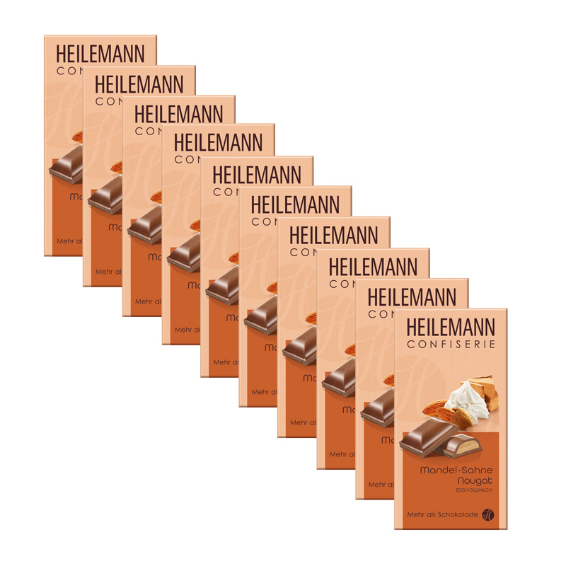Heilemann Mandel-Sahne-Nougat in Edelvollmilch-Schokolade, 10 x 100 g
