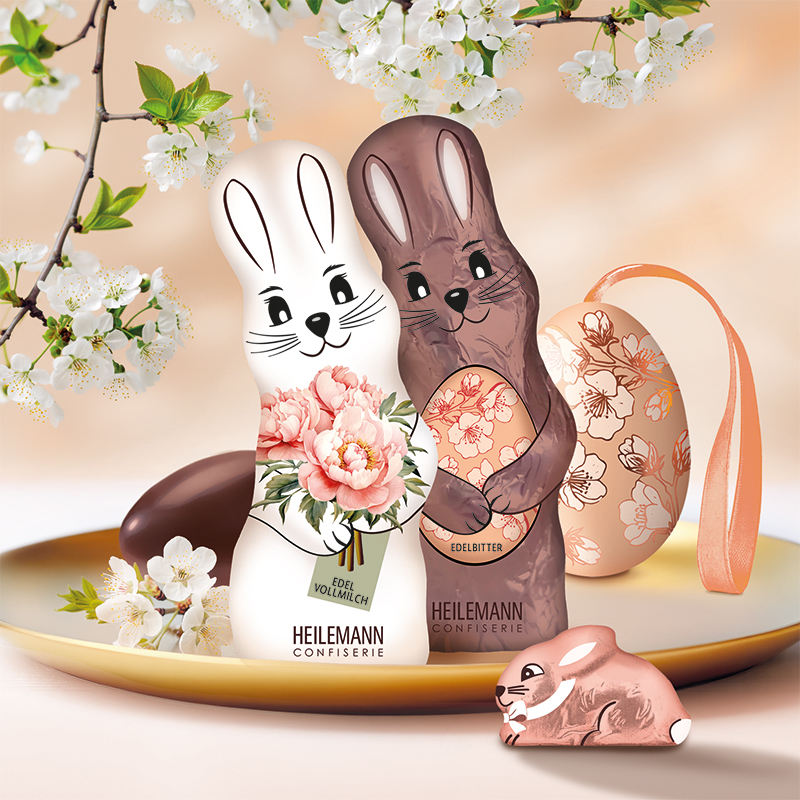Heilemann Zartbitter Häschen mit Osterei Hasenbrüder