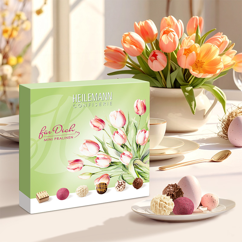 Heilemann Mini Pralinen "Für dich", 91 g mit Tulpen