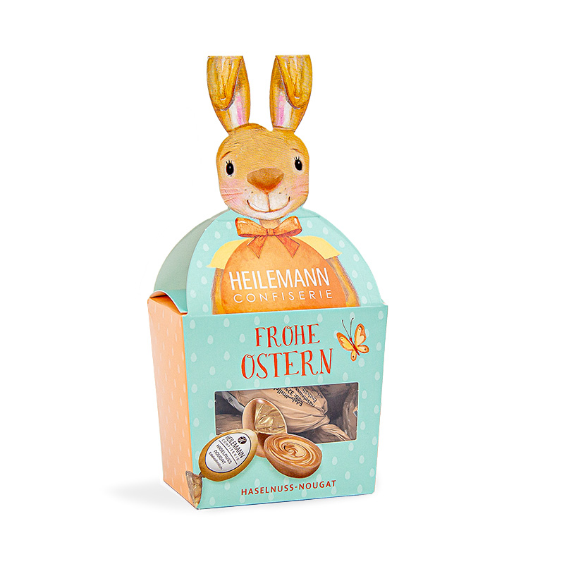Heilemann Hase mit Haselnuss-Nougat Ostereiern, 90 g