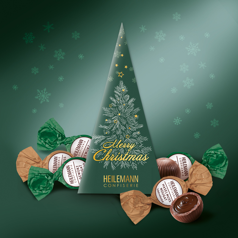 Heilemann Tannenbaum "Merry Christmas" mit Nougat-Kugeln gefüllt