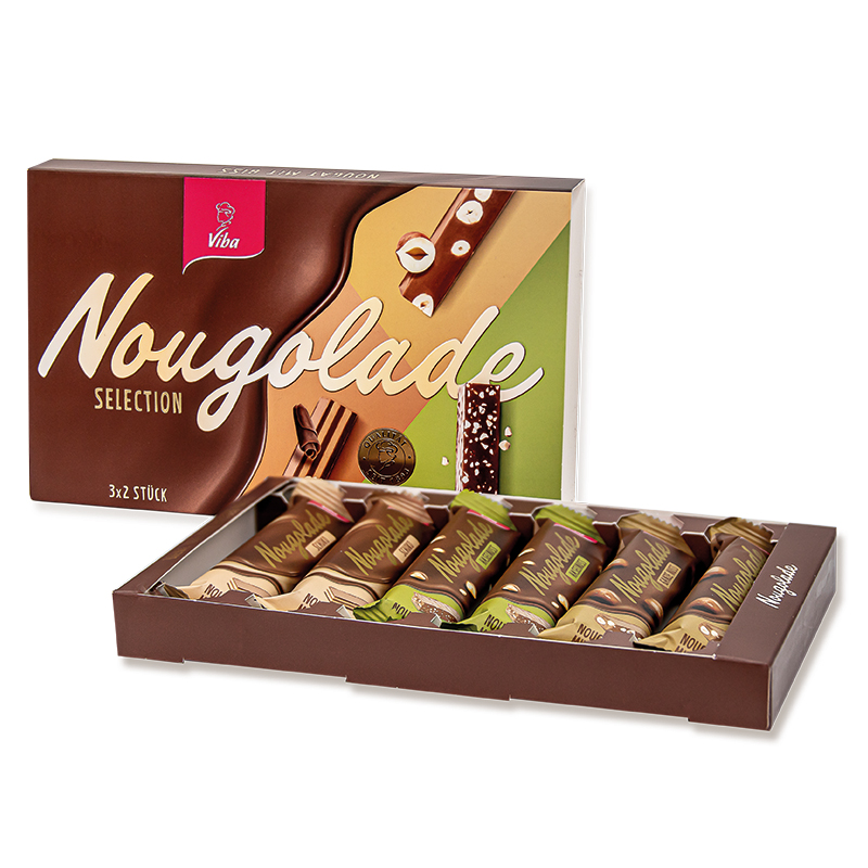 Viba Nougolade Selection Geschenkbox, 210 g – 6er-Set Nougat-Riegel