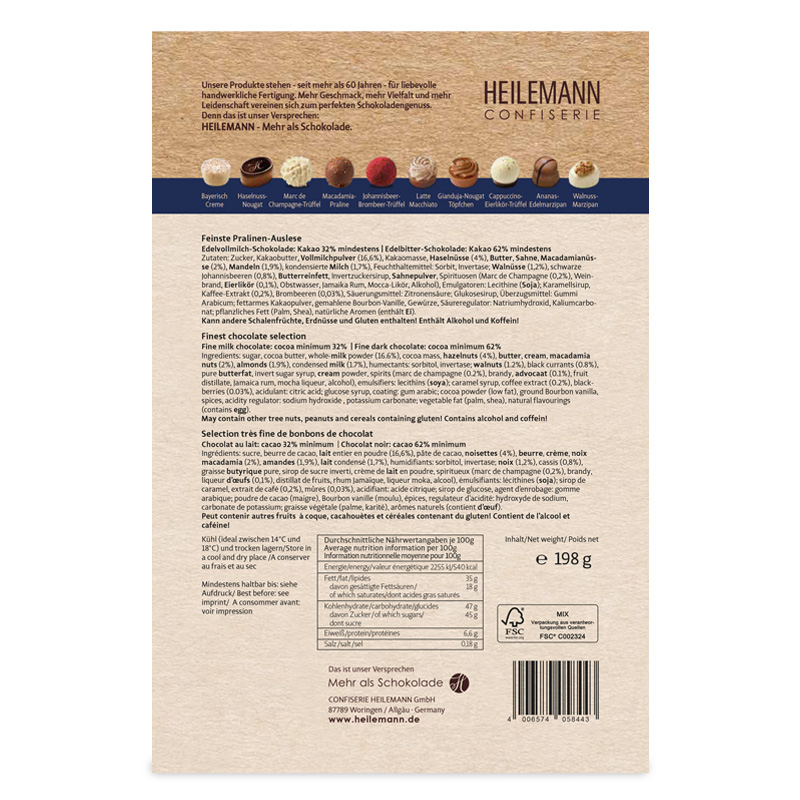 Heilemann Unsere Besten Pralinen Komposition, 198 g, Rueckseite