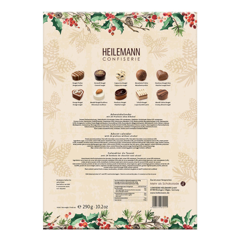 Pralinen Adventskalender Heilemann, 290 g Rückseite