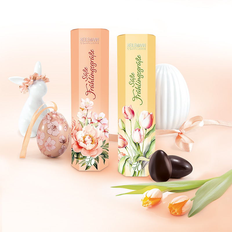 Heilemann Geschenk Süße Frühlingsgrüße mit Schoko-Eiern gefüllt mit Eierlikör oder Haselnuss-Nougat