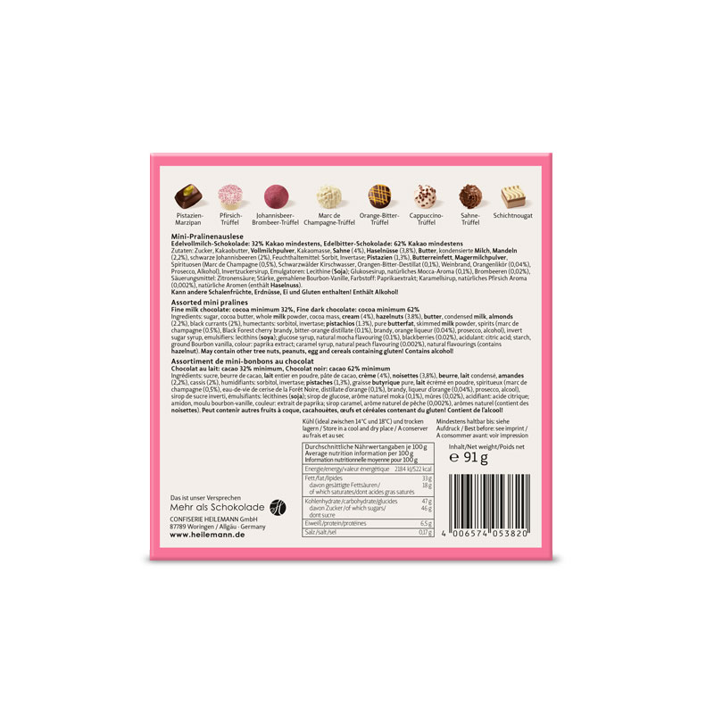 Heilemann Mini Pralinen pink, 91 g - Rückseite