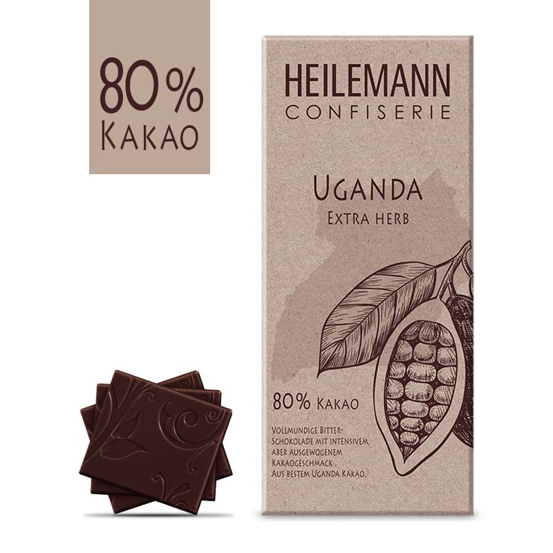 Heilemann Ursprungs-Schokolade Uganda 80 % Kakao Extra herb, 80 g