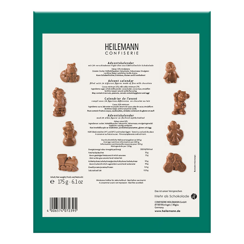 Heilemann Kinder-Adventskalender Edelvollmilch Rückseite