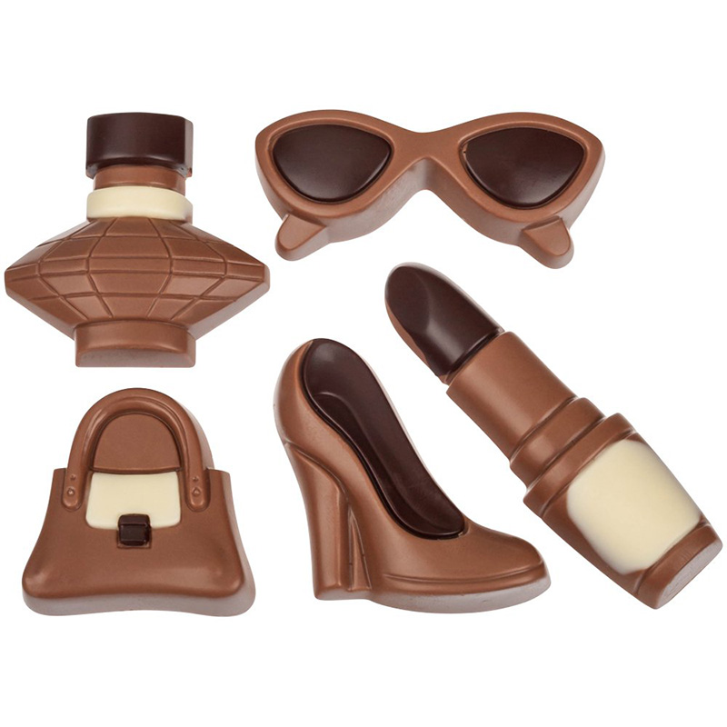Girls Schokoladen Figuren Parfüm Sonnenbrille Handtasche Lippenstift high heels