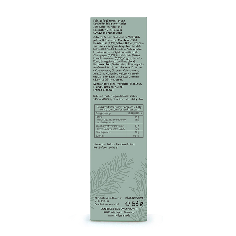 Heilemann Winter-Pralinen, 63 g Rückseite