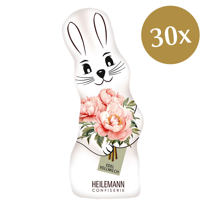 Heilemann Vollmilch Häschen mit Pfingstrose, 30 x 30 g