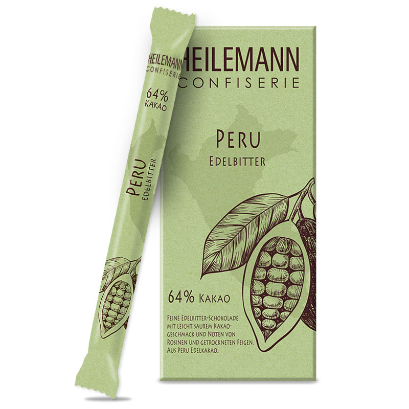 Heilemann Ursprungs-Schokolade Peru 64 % Kakao Edelbitter Tafel und Stick