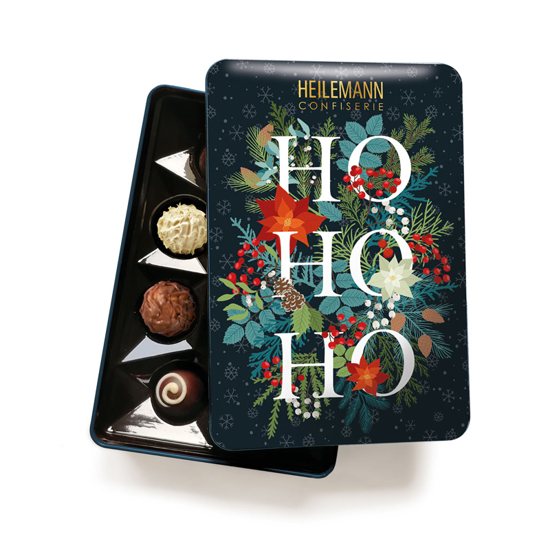 Heilemann Weihnachts-Geschenkdose HO HO HO geöffnet