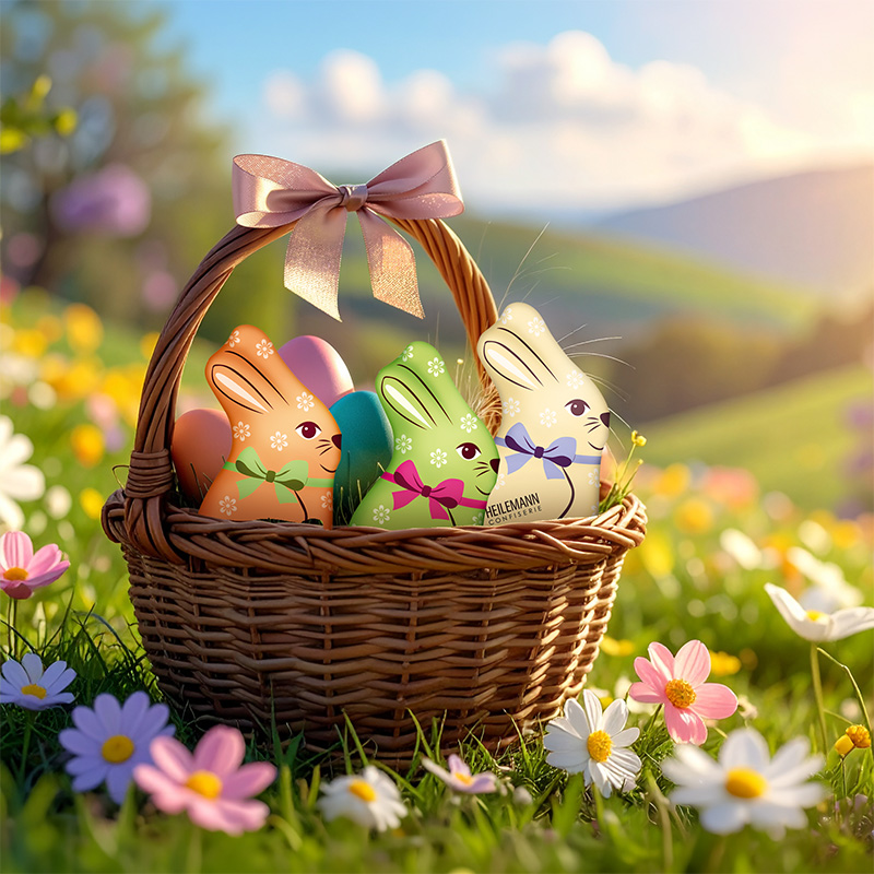 Heilemann Buntes Osterhäschen Edelvollmilch im Osterkorb