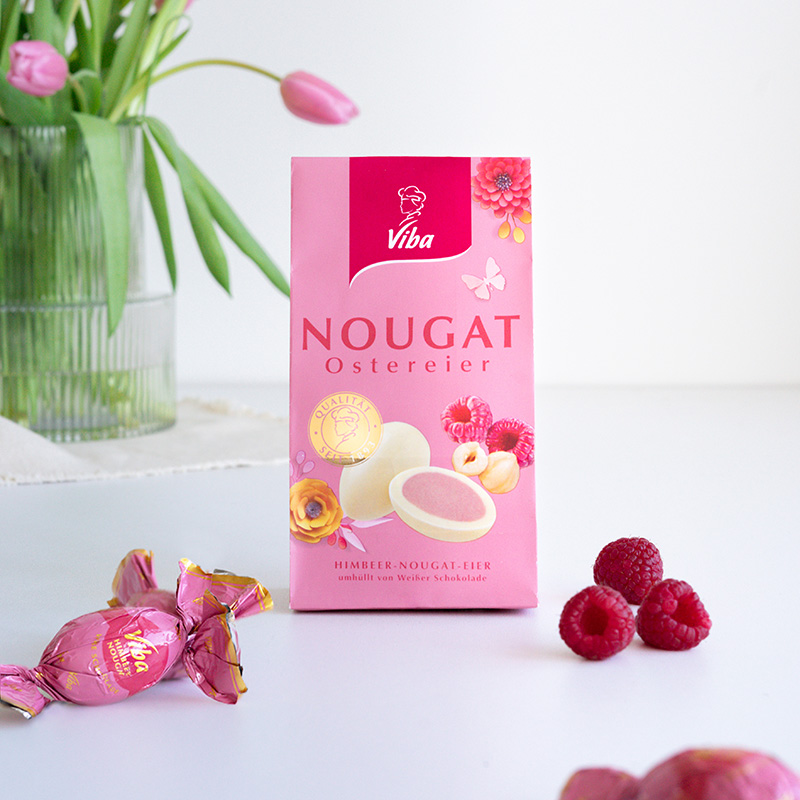 Viba Ostereier aus Himbeernougat mit weißer Schokolade