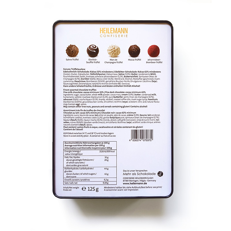 Heilemann Weihnachts-Geschenkdose "HO HO HO" Rückseite Pralinen