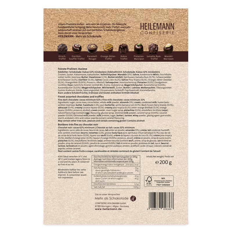 Heilemann Edelbitter Pralinen Komposition, 200 g, Rückseite
