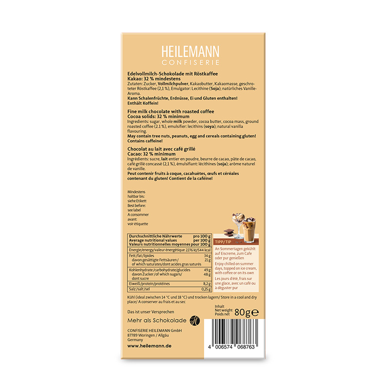 Heilemann Sommer-Schokolade iced COFFEE, 80 g - Rückseite