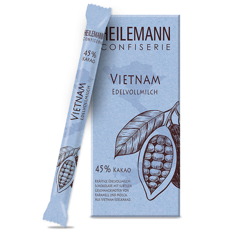 Heilemann Ursprungs-Schokolade Vietnam 45 % Kakao Edelvollmilch Tafel und Stick